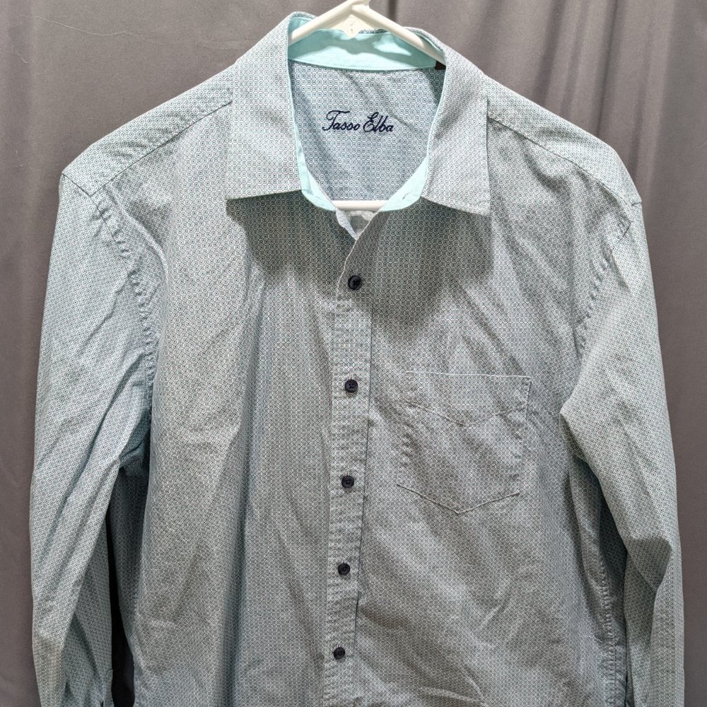 Tasso Elba Button Down Shirt White Blue